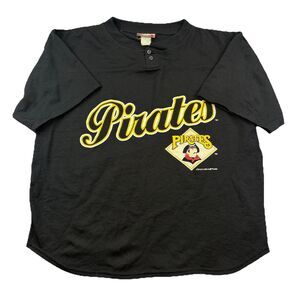 Vintage 1996 Pittsburgh Pirates MLB Mesh Henley T Shirt Mens XL Black Chalk Line